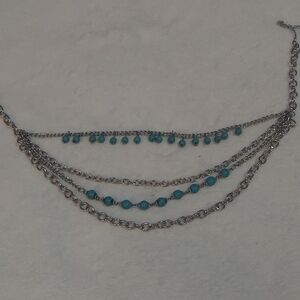 3/$12 Chic Silver and Blue Beaded Necklace